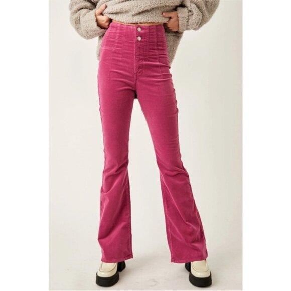 Free people jayde Baton Rouge pink corduroy flare pants NWOT - Picture 1 of 16